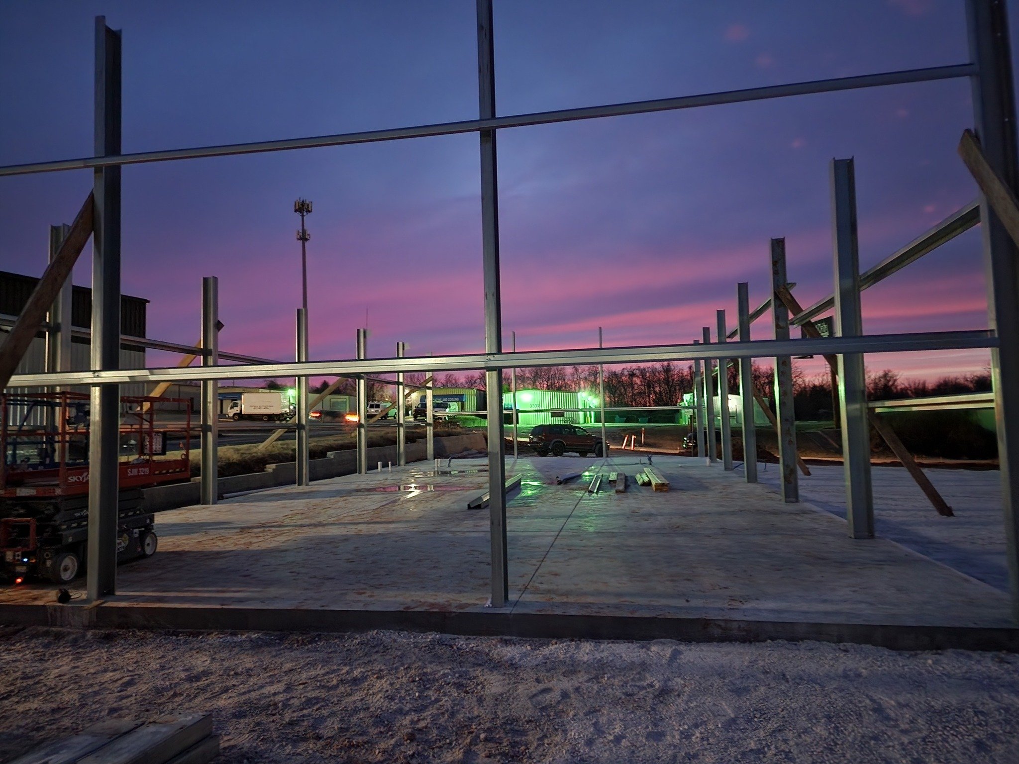 Commercial steel structure at sunset — Right Choice Development Springfield MO